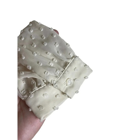 J.Crew Women Ivory Sheer Lightweight Long Sleeve Blouse with Pom Poms Sz Small - Picture 2 of 7